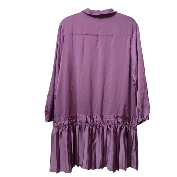 Taylor Tillman Ruffle Satin Lilac Midi Shirt Dress Large - Picture 2 of 4